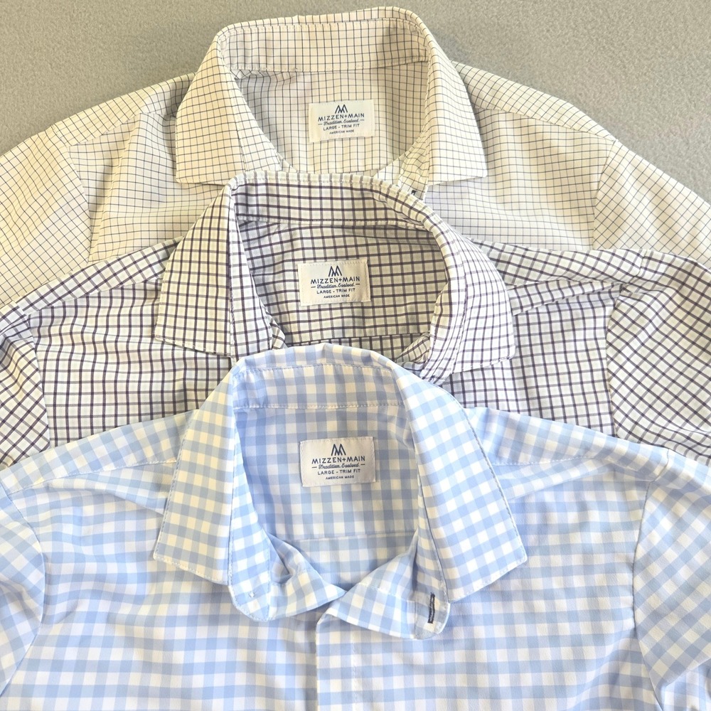 Mizzen+Main Dress Shirt Lot Mens Large Blue White Trim Fit Performance Stretch
